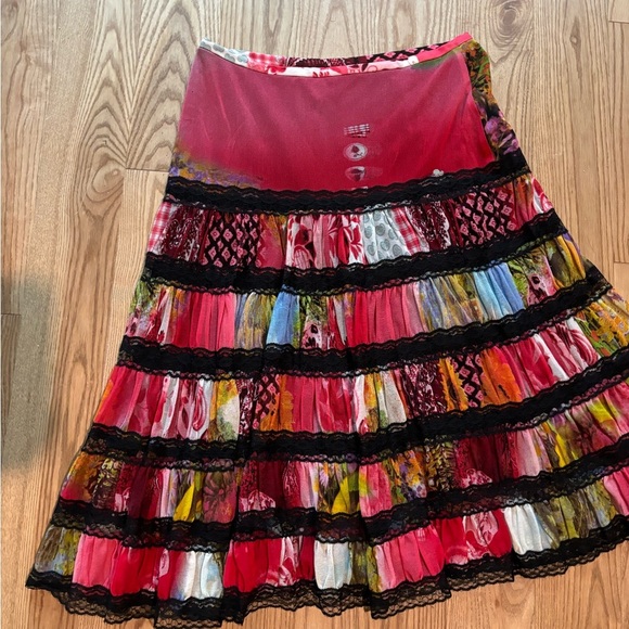 Colorful Floral and Black Lace Women's Skirt - Picture 7 of 7